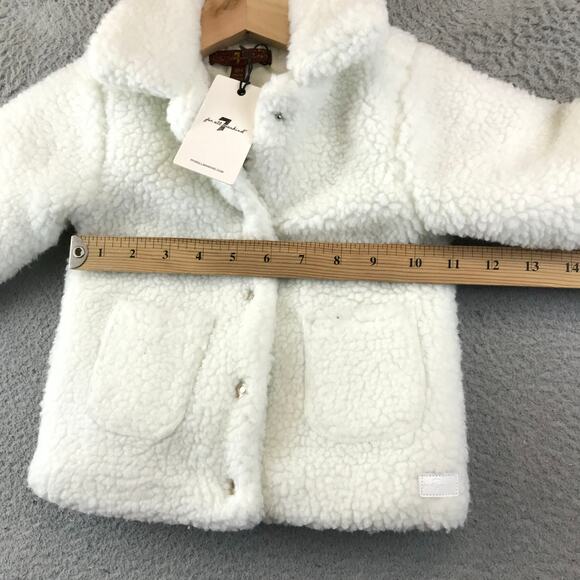 New 7 For All Man Kind Baby’s Sherpa Button Up Jacket White Sz 18M - Picture 8 of 11